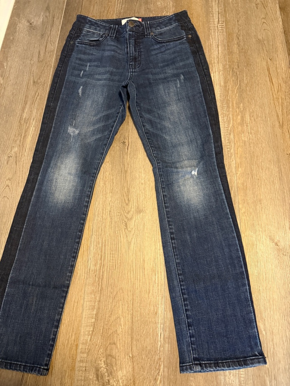CAbi High Straight Dark Blue Jeans with Black Side Panels
